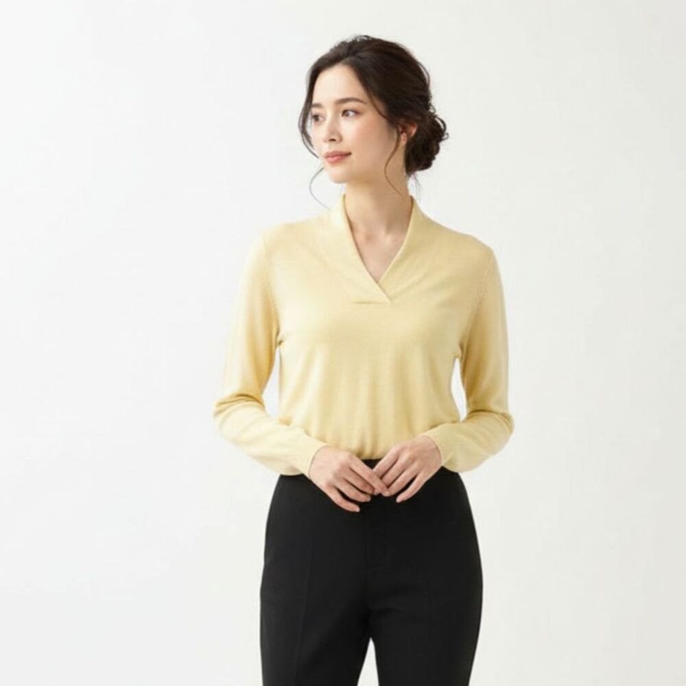 Pendleton Silk & Cashmere Blend Yellow Long Sleeve V Neck Sweater M